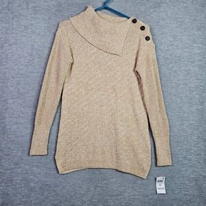 Style & Co Womens Tunic Sweater Ice Coffee Marl Cowl Neck Button Detail Sz PS